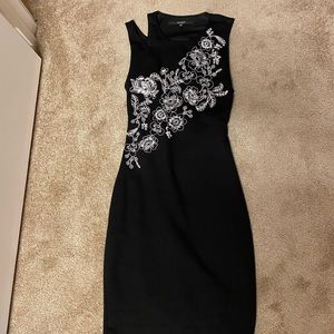 Black open back embroidered Guess dress